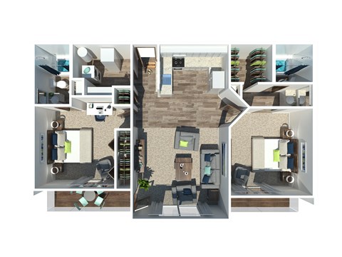 Floor plan for 2 beds, 2 baths, 912 sqft